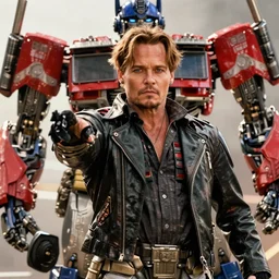a photorealistic film still of johnny depp starring in the transformers movie. action scene. fine detail. well lit. this 4 k hd image is trending on artstation, featured on behance, well - rendered, extra crisp, features intricate detail, epic composition and the style of unreal engine.
