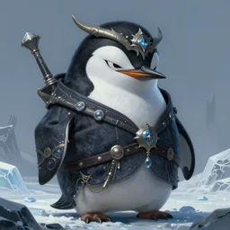 anthropomorphic evil penguin wearing dark clothes, icy landscape, weapons, dnd, mystical, large portrait, penguin head, casual pose, character, fantasy, intricate, elegant, digital painting, artstation, concept art, smooth, 8 k frostbite 3 engine, ultra detailed, art by artgerm and greg rutkowski and magali villeneuve