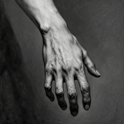 the withered hand, a rotting severed hand | black and white detailed art-piece | classical art |