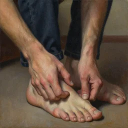george castaneda stabbing his toe, oil on canvas, intricate, portrait, 8 k highly professionally detailed, hdr, cgsociety