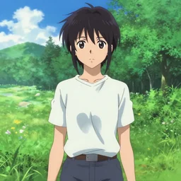 a portrait of Lain from serial experiments: lain in a scenic environment by Yoshitoshi Abe