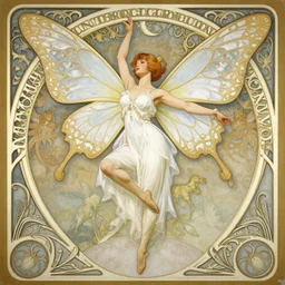 tinker bell with butterfly wings, intricate, elegant, magical, powerful, dancing, art nouveau, baroque style, white dress, angelic, enchanted, art by art by artgerm and greg rutkowski and ruan jia and peter polach