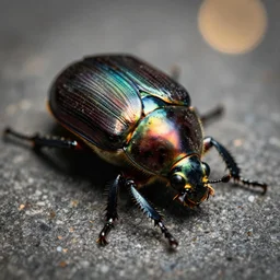 beetle, bokeh close up shot super macro, high grain, studio light