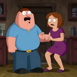 hyperrealstic pete from family guy being bullied by angry brie, psychological terror, horror film, saw