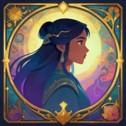 side profile centered painted portrait, Maya Ali as a wind mage, only one head, Arcane, D&D, cell-shaded, matte painting concept art, beautifully backlit, official fanart, 4k, HDR, Trending on artstation, Behance, Art Nouveau, chromatic colours, by Jesper Ejsing and RHADS and Makoto Shinkai and Lois van baarle and ilya kuvshinov and rossdraws and Cushart Krentz and Gilleard James