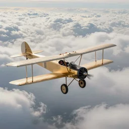 a realistic image of a sopwith camel flying over the cloudscape, 8 k, matte painting, in the style of greg simkins and leonardo da vinci and bouguereau,