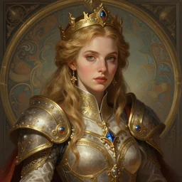 portrait of imogen poots as a paladin by valentina remenar, deep focus, intricate, elegant, regal, highly detailed, digital painting, artstation, concept art, matte, sharp focus, illustration, gloomhaven, fantasy, hearthstone, art by artgerm and greg rutkowski and alphonse mucha