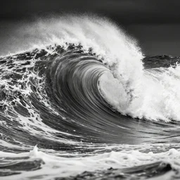 ocean wave by Moebius, black and white, detailed, 8k