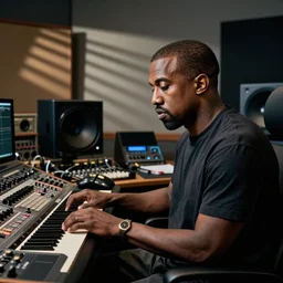 Old picture of Kanye West on the studio producing