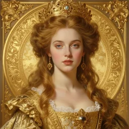a photograpic portrait of a pretty woman, rococo, gold, fantasy, intricate, elegant, highly detailed, digital painting, artstation, concept art, smooth, sharp focus, illustration, art by artgerm and greg rutkowski and alphonse mucha