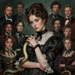 stylized portrait by aykutmakut of an artistic pose, composition, young victorian sad fancy lady, surrounded by snakes, cinematic moody colors, realistic shaded, fine details, realistic shaded lighting poster by ilya kuvshinov, magali villeneuve, artgerm, jeremy lipkin and michael garmash and rob rey