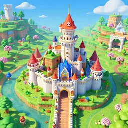 3D Mario 64 castle aerial view, 4k, spring