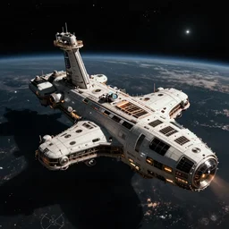 space base landing port strongly resembling industrial spaceship design concept art in space, by david levy, eve online, elite dangerous, artstation, film noir