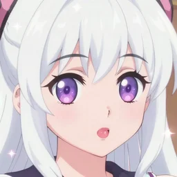 a gorgeous cute kawaii big eye anime girl, juicy lips, with white hair in the style of idol _ master n 6 4 graphics, portrait, shining, glitter