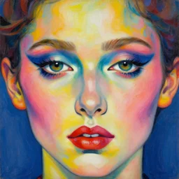 close up of a person's face with colorful makeup, an ultrafine detailed painting by paul bodmer, featured on unsplash, neo - fauvism, vivid colors, unsplash hd, fauvism