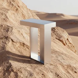 a modern table leg made of rectangle tetris, made of silver steel and oasis, octane render, trending on artstation, on the rough desert slope