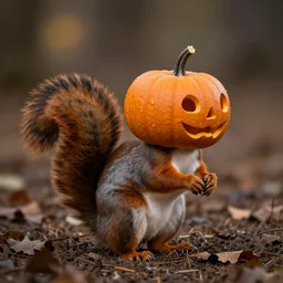 squirrel with pumpkin instead of a head