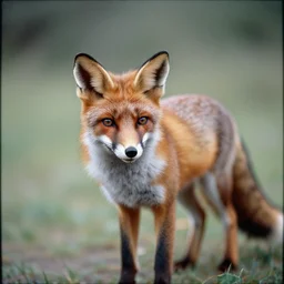 35mm photo of a fox with a top hap