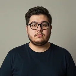 young man, slightly overweight, short beard, glasses, in the style of alex grey, in frame
