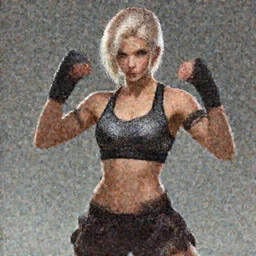 a highly detailed illustration of short beautiful platinum blonde haired woman wearing mma bra, heroic muay thai stance pose, muscular, intricate, elegant, highly detailed, centered, digital painting, artstation, concept art, smooth, sharp focus, league of legends concept art, WLOP