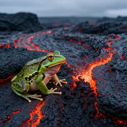 frog screaming at an ocean of lava split in two