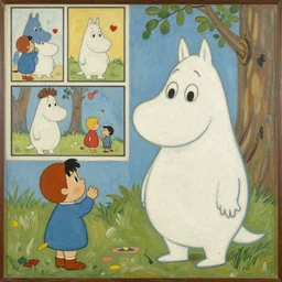by remedios varos, moomin, oil painting, met collection, vintage comics