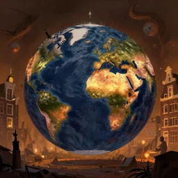 amsterdam in a post apocalyptic earth as seen by greg rutkowski, dark theme, enchanted, warm colors, high quality, waw, trending on artstation