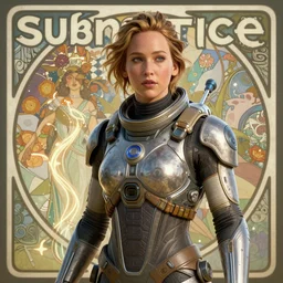 jennifer lawrence in subnautica, path traced, octane render, highly detailed, high quality, digital portrait by artgerm, hd, alphonse mucha, tom bagshaw