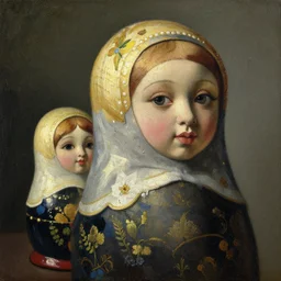 portrait of matryoshka, oil painting by johannes vermeer, 1 7 th century, art, oil on canvas, wet - on - wet technique, highly realistic, expressive emotions, intricate textures, illusionistic detail, 4 k