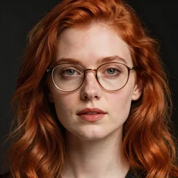 portrait of a beautiful woman, glasses, red hair, by artgerm