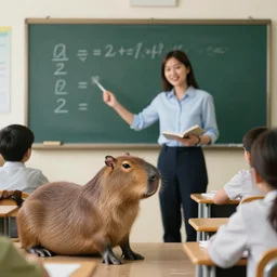 “a teacher in a classroom teaching capybaras how to do math, National Geographic, award winning photo, 8k”