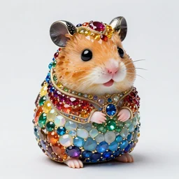 cute hamster statue, portrait, made of mosaic of rainbow gems, made of ornate gemstones, ruby sapphire emerald opal onyx, hamster is gems