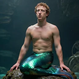 mark zuckerberg as a mermaid, photorealistic, cinematic lighting, highly detailed