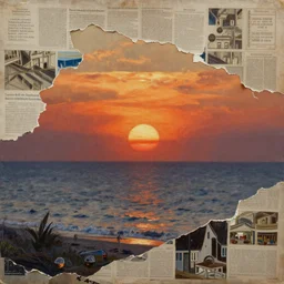 coastal sun rise, painting by shaun tan, detailed, intricate, torn paper decollage, oil on canvas by edward hopper, ( by mattias adolfsson ), by moebius
