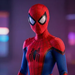 Extreme long shot of spider man as an anime girl, Sigma 85mm f/1.4, Colourful lighting in 47s.