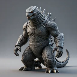 mecha-zilla kneeling down, photorealistic, octane render, 3D