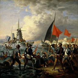 naval battle at the port of algiers, 1 8 1 6, by albert bierstadt, by annibale carracci, painting