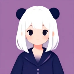 a cute girl with cut to shoulder white hair wearing school uniform, mauve background, cute girl, white hair, cut to shoulder hair, dark blue clothes double ball head, sharp focus, pure background color, illustration, morandi color scheme, art station, by ilya kuvshinov