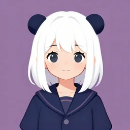 a cute girl with cut to shoulder white hair wearing school uniform, mauve background, cute girl, white hair, cut to shoulder hair, dark blue clothes double ball head, sharp focus, pure background color, illustration, morandi color scheme, art station, by ilya kuvshinov