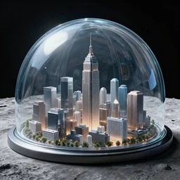 A city on the moon surrounded by a glass dome, photorealistic, ultra high detail, 8k