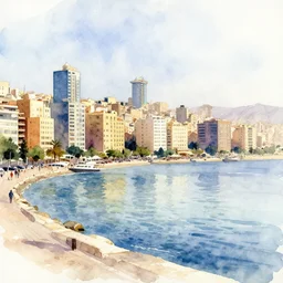 beirut waterfront in water color