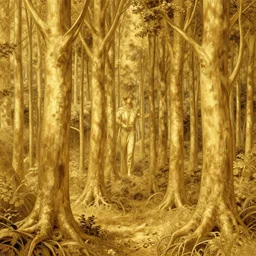 a golden ivory forest by gustave moreau and gustave dore, 8k, octane render, art nouveau