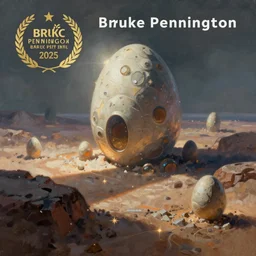 Digital painting of an extraterrestrial landscape with a futuristic egg-building in the distance by Bruce Pennington
