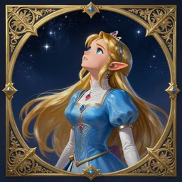 princess zelda looking up at the starry night, d & d, fantasy, intricate, elegant, highly detailed, digital painting, artstation, concept art, matte, sharp focus, illustration, hearthstone, art by artgerm and greg rutkowski and alphonse mucha