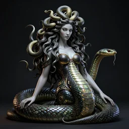 medusa with snakes in her hair and the body of a snake, luxury, highly detailed, style of peter morhbacher, dramatic lighting, vray