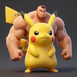 detailed render of an ultra - strong neanderthal bodybuilder pikachu