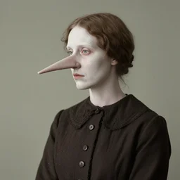close photo portrait of a pale skin woman wearing 1 9 2 0'clothes, long hook nose, colorized