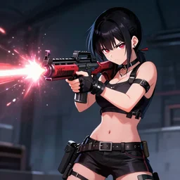 badass anime girl and her laser rifle, shooting laser