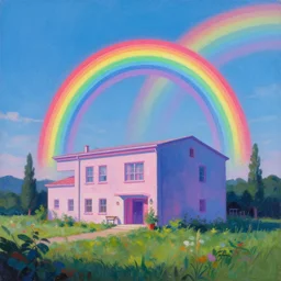 a beautiful painting of a building in a serene landscape, ((((((((((((((((((((((((((((((((((((((((neon rainbow))))))))))))))))))))))))))))))))))))))))