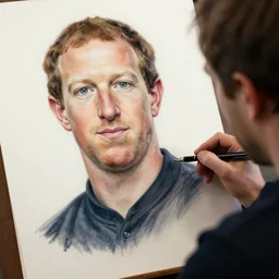 pavel durov!!! draws!! portrait of mark zuckerberg!!!, realism, 8 k detail, soft light, depth of field, focus